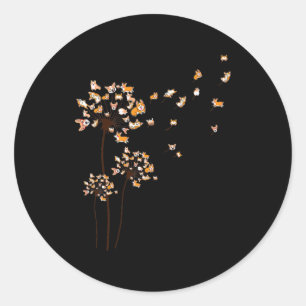 Pegatina Redonda Corgi Flower Fly Dandelion Cute Dote Lover