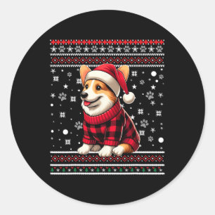 Pegatina Redonda Corgi Funny Ugly Buffalo colocado en Navidades de 