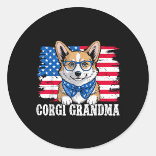 Pegatina Redonda Corgi Grandma Usa Patriotic Dog Lover 4 De Julio