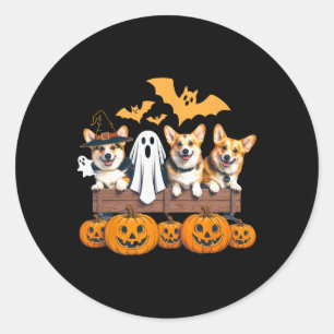 Pegatina Redonda Corgi Halloween Trio Funny Spooky Dog Lover