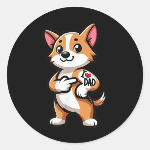 Pegatina Redonda Corgi I Love Dad Funny Dog Tattoo _1