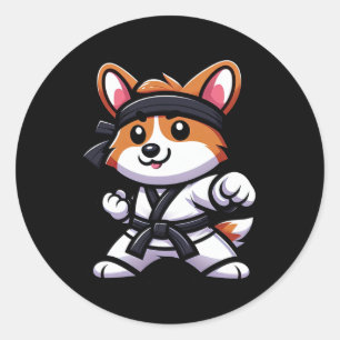 Pegatina Redonda Corgi Karate Funny Dog Artes Marciales Hombres Muj
