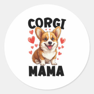Pegatina Redonda Corgi Mom - Cute Corgi Mama