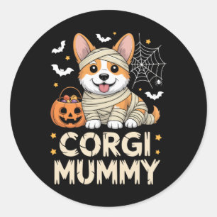 Pegatina Redonda Corgi Mummy Gracioso Ropa De Perro Halloween Para