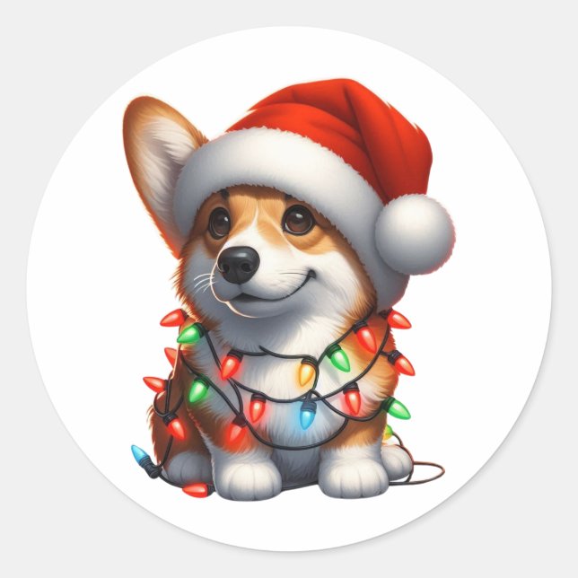 Pegatina Redonda Corgi Navidades de Cute (Anverso)