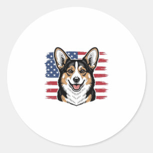 Pegatina Redonda Corgi Patriótico Bandera Americana Diseño Vector V