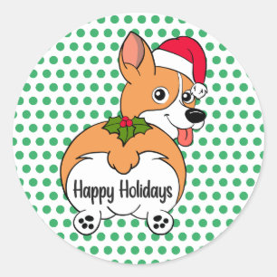 Pegatina Redonda Corgi Perro Navidad