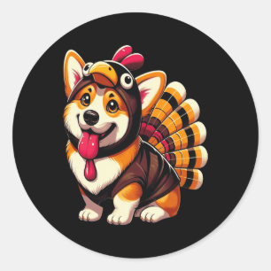 Pegatina Redonda Corgi Perro Turquía Censura de Acción de Gracias H
