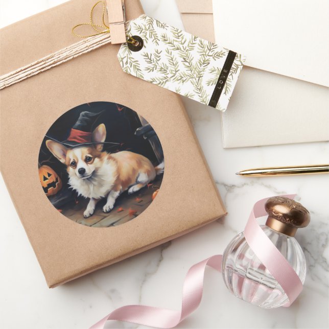 Pegatina Redonda Corgi Pumpkins Halloween Scary (Regalar)