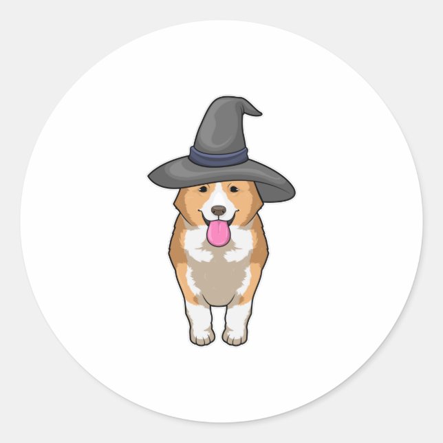 Pegatina Redonda Corgi Witch (Anverso)