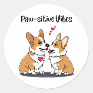 Pegatina Redonda Corgis Vibes enamorados
