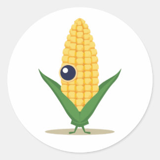 Pegatina Redonda Corn Alien – Funny Farm Food Character
