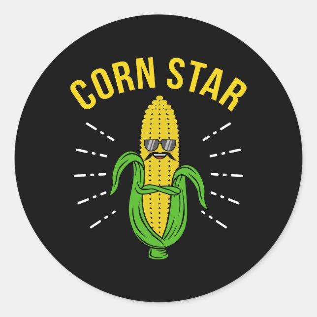 Pegatina Redonda Corn Estrella de maíz en el Día del Cob Funny Meme (Anverso)
