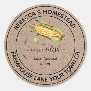 Pegatina Redonda Corn Relish Kraft Paper Canning Jar Labores