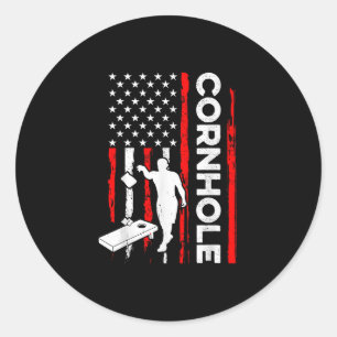 Pegatina Redonda Cornhole Corn Hole Vintage Retro