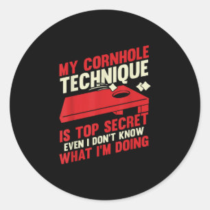 Pegatina Redonda Cornhole Player Funny Cornhole Toss Game