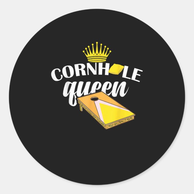 Pegatina Redonda Cornhole Queen Bean Bag Funny Cornhole (Anverso)