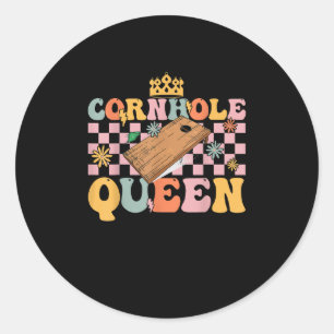 Pegatina Redonda Cornhole Queen Groovy Cornhole Mom Corn Hole
