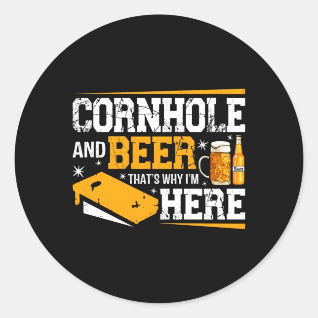 Pegatina Redonda Cornhole Y Beer Alcohol (Anverso)