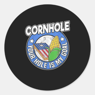 Pegatina Redonda Cornhole Your Hole is My Goal American Flag