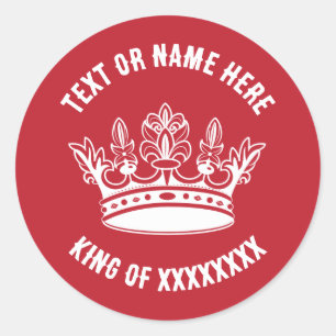 Pegatina Redonda Corona al Rey de la Reina con cualquier texto