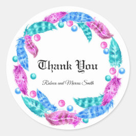 Pegatina Redonda Corona boho florecente, elegancia de colores vívid