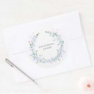 Pegatina Redonda corona de agua con mariposas