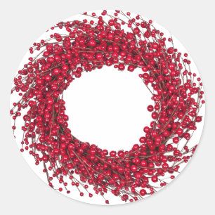 Pegatina Redonda Corona de bayas rojas para fiestas modernas
