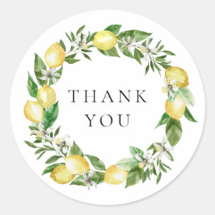 Pegatina Redonda Corona de bienvenida de limón botánico y follaje G
