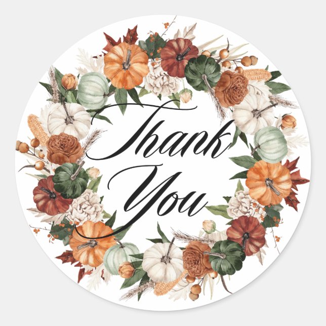 Pegatina Redonda Corona de calabazas Boho acuarela Agradecimiento d (Anverso)
