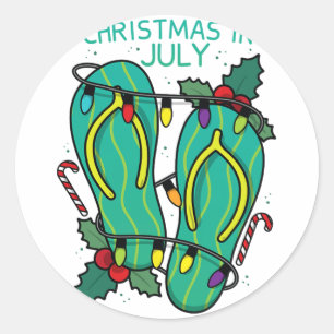 Pegatina Redonda Corona de chanclas divertidas Navidad en julio muj