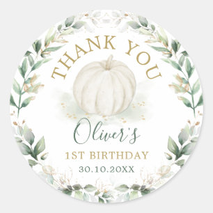 Pegatina Redonda Corona de cumpleaños de calabaza pequeña en verde 