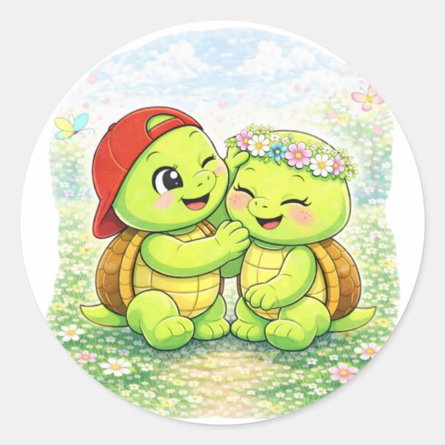 Pegatina Redonda Corona de Flores (Anverso)