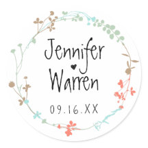 Corona de flores silvestres personalizada dibujada