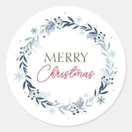 Pegatina Redonda Corona de invierno con Feliz Navidad