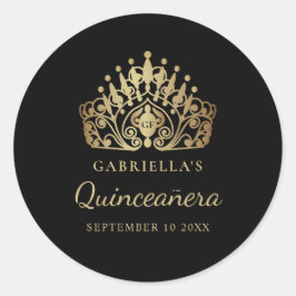 Pegatina Redonda Corona de la princesa elegante de Quinceañera Tiar