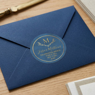 Pegatina Redonda Corona de lámina de oro Monograma personalizado de