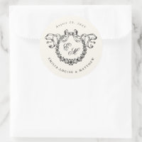 Corona de monograma francés vintage elegante boda