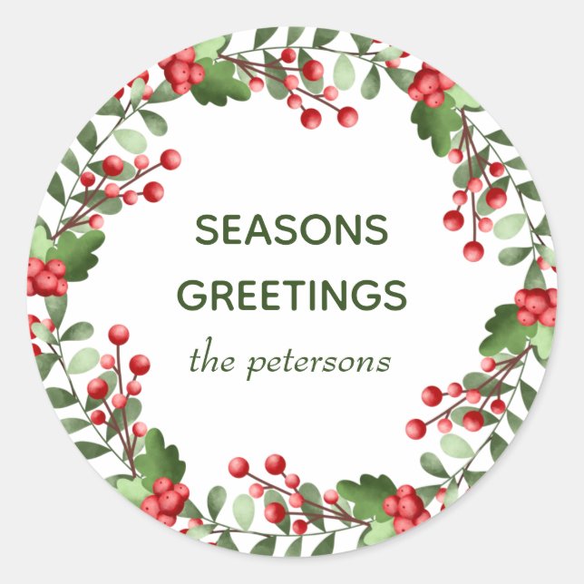 Pegatina Redonda  Corona de Navidad  (Anverso)