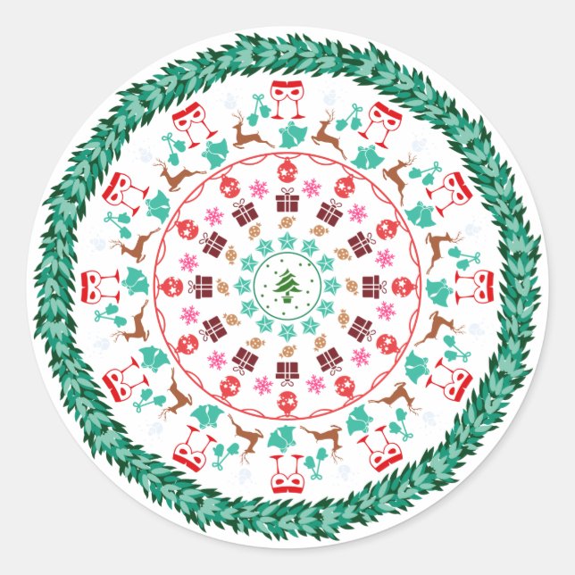 Pegatina Redonda Corona de Navidad (Anverso)