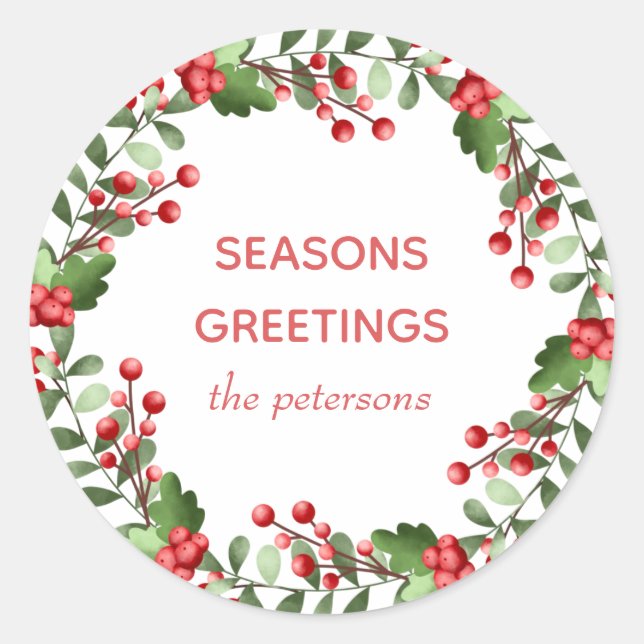 Pegatina Redonda  Corona de Navidad  (Anverso)