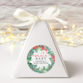 Pegatina Redonda Corona de Navidad Baby Shower 