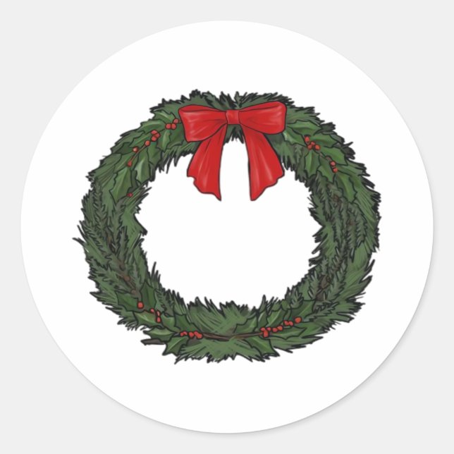 Pegatina Redonda Corona de Navidad Clásica (Anverso)