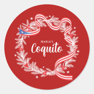 Pegatina Redonda Corona de Navidad Coquito Puerto Rico