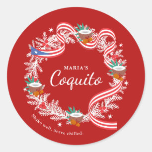 Pegatina Redonda Corona de Navidad de Coquito Puerto Rico Clásica R