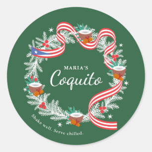 Pegatina Redonda Corona de Navidad de Coquito Puerto Rico Clásica R