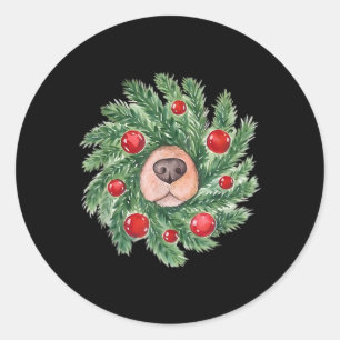Pegatina Redonda Corona de Navidad de Nariz de Perro Adorable Retri