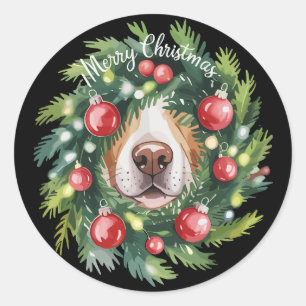 Pegatina Redonda Corona de Navidad de Nariz de Perro Bonito Mamá Pe