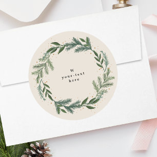 Pegatina Redonda Corona de Navidad de Pino Clásico Elegante