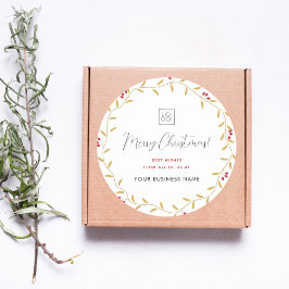 Pegatina Redonda Corona de Navidad dorada con logo de empresa perso